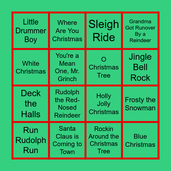 Christmas Song Bingo Card