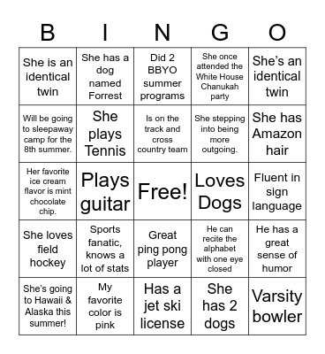 Fun Fact Bingo Card