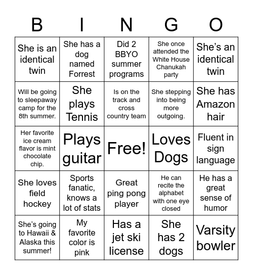 Fun Fact Bingo Card