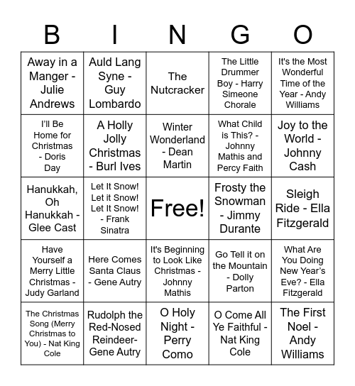 Christmas Music Bingo Card