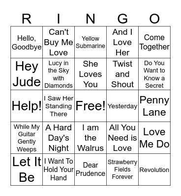 Beatles Bingo Card