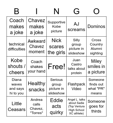 Cross Country 2022 Banquet Bingo Card