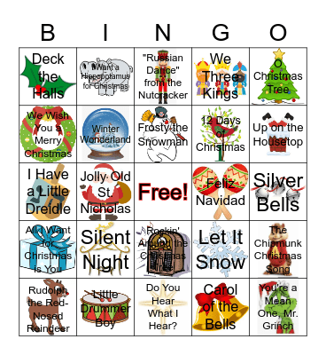 Holiday Music Bingo Card