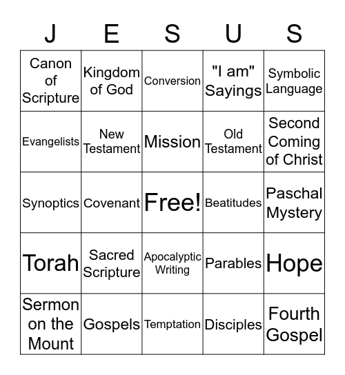 Jesus Bingo Card