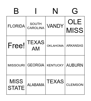 Football Teams Bingo Card