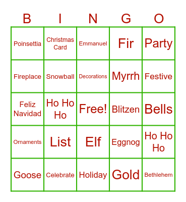 Holiday Bingo 2023 Bingo Card
