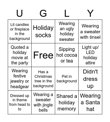 YPN Ugly Sweater Party Bingo Card