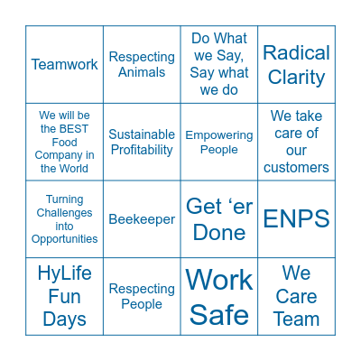 HyLife Core Values Bingo Card