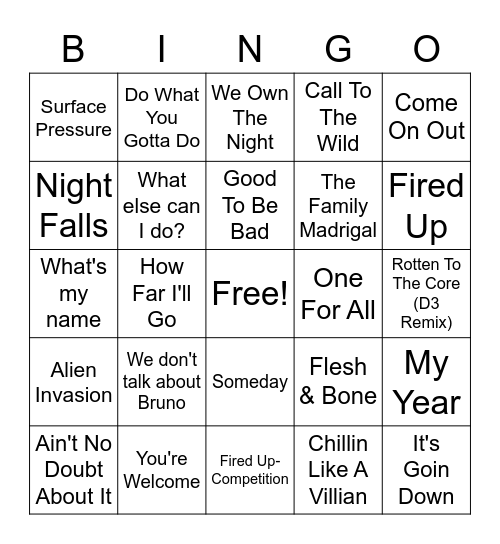 Amia's Favorites Bingo Card