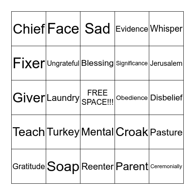 Sermon Bingo 11/15/15 Bingo Card