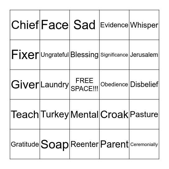 Sermon Bingo 11/15/15 Bingo Card