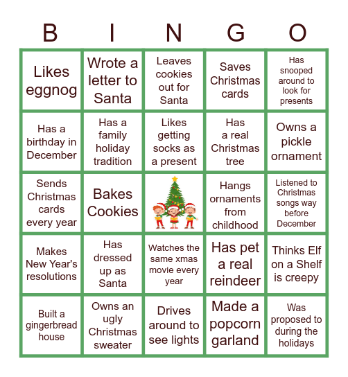 "Find a Co-worker Who" Holiday Bingo Card