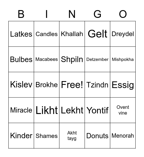 Khanuka Bingo Card