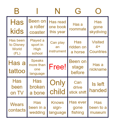 Ice Breaker Bingo Card