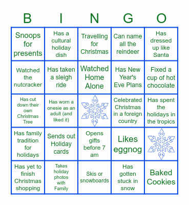 Holiday Bingo Card