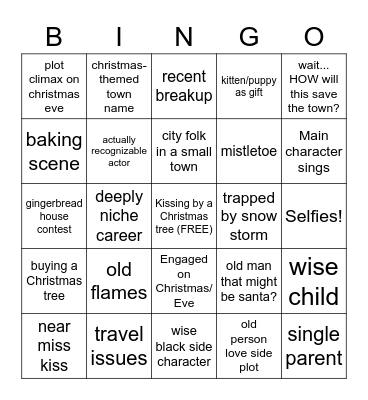 Lifetime & Hallmark Christmas Movie Mashup Bingo Card