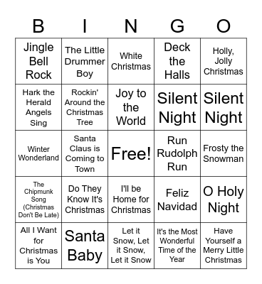 Christmas Song Bingo Card