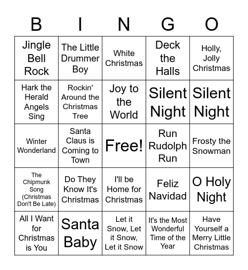 Christmas Song Bingo Card