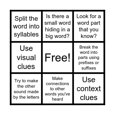 Word Attack Strategies Bingo Card