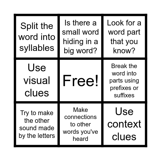 Word Attack Strategies Bingo Card