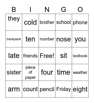 Untitled Bingo Card