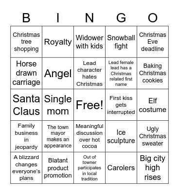 Hallmark Christmas Movie  Bingo Card