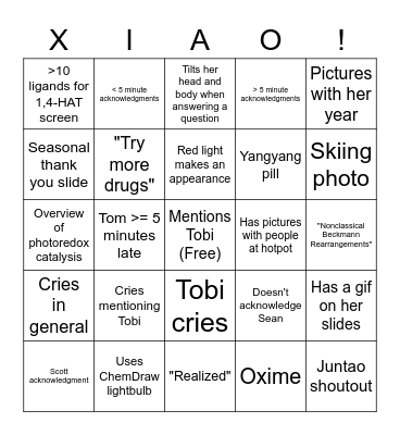 Xiao's Defense Bingo Card