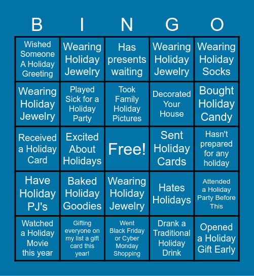 2022 Holiday Fun Bingo Card