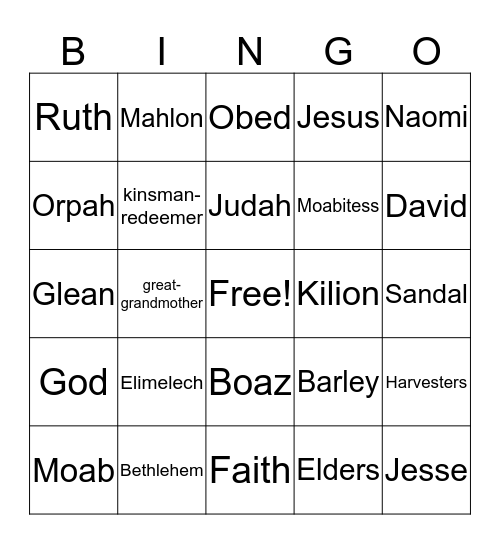 Ruth and Naomi Bingo Card