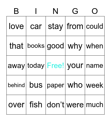 First Grade Sight Word Bingo #2 Bingo Card