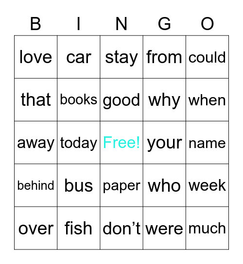 First Grade Sight Word Bingo #2 Bingo Card