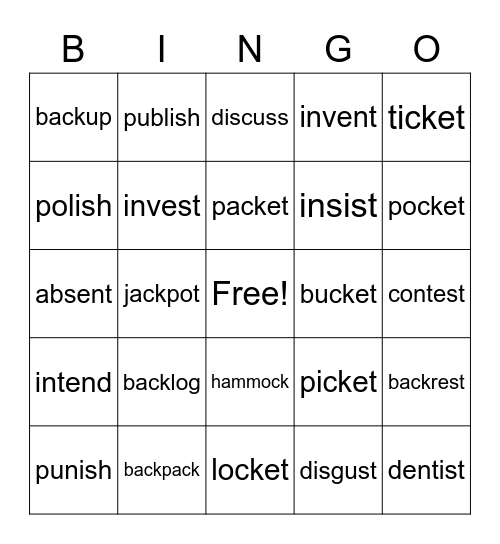 Challenge Word Bingo Card