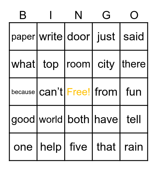 First Grade Sight Words #3 Bingo Card