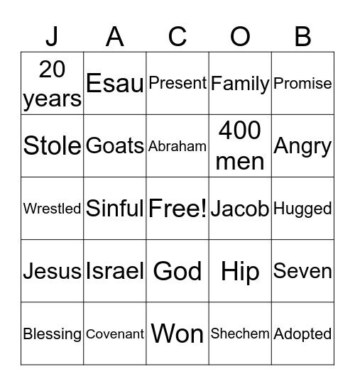 Jacob Bingo Card