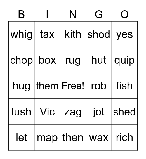 Digraphs and CVC Bingo Card