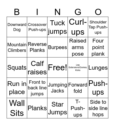 Fitness Bingo Card
