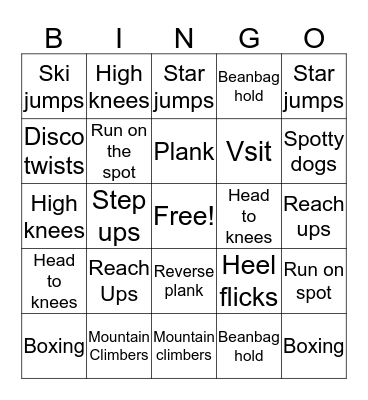 Fitness Bingo Card