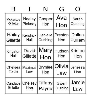 HON FAMILY BINGO Card