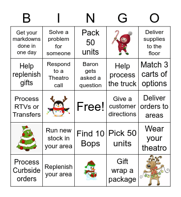 Support Holiday Bingo Card