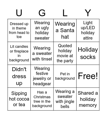 YPN Ugly Sweater Party Bingo Card