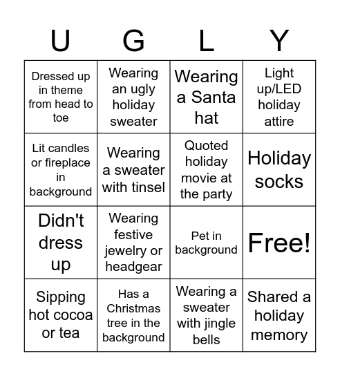 YPN Ugly Sweater Party Bingo Card