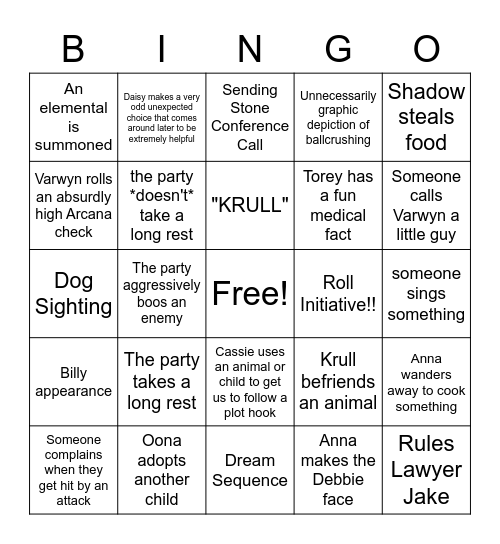 d&d bingo! Bingo Card