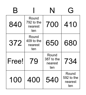 Rounding Numbers Bingo Card