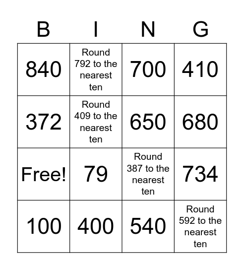 Rounding Numbers Bingo Card