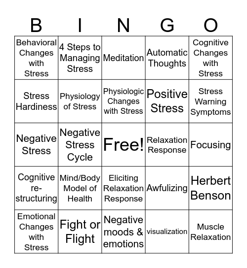 Minding The Body & Mind Bingo Card