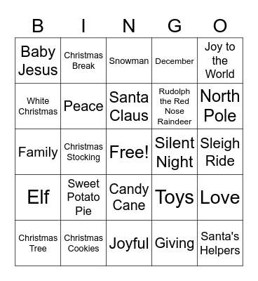 Hope Academy Christmas BINGO Card
