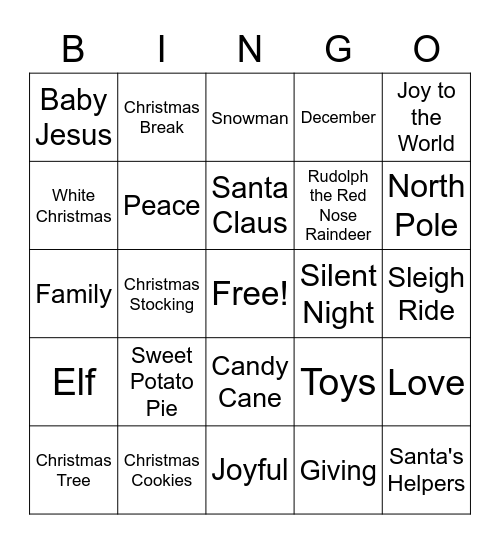 Hope Academy Christmas BINGO Card