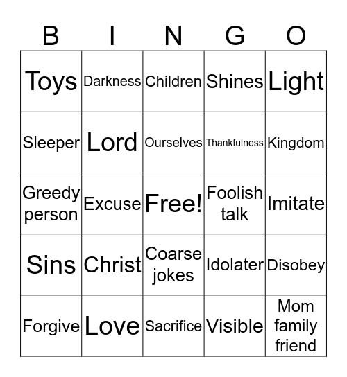 God's Bingo Card