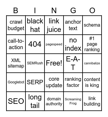 SEO Team Bingo Card