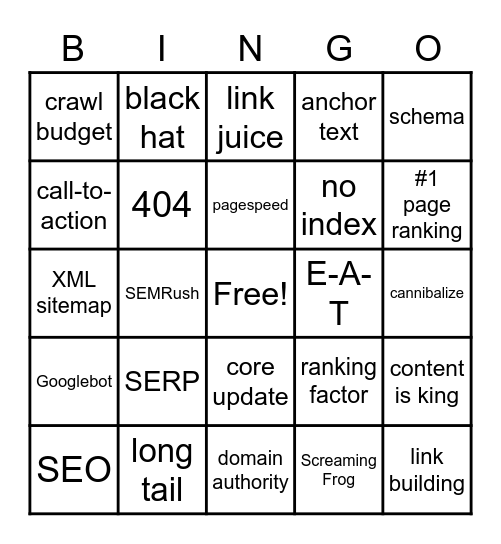 SEO Team Bingo Card